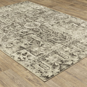 Homeroots 6' X 9' Grey Ivory And Brown Oriental Power Loom Stain Resistant Area Rug  Polypropylene 508843