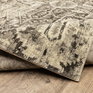 Homeroots 6' X 9' Grey Ivory And Brown Oriental Power Loom Stain Resistant Area Rug  Polypropylene 508843