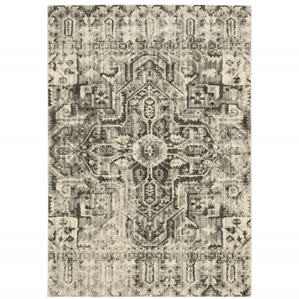 Homeroots 8' X 11' Grey Ivory And Brown Oriental Power Loom Stain Resistant Area Rug  Polypropylene 508844
