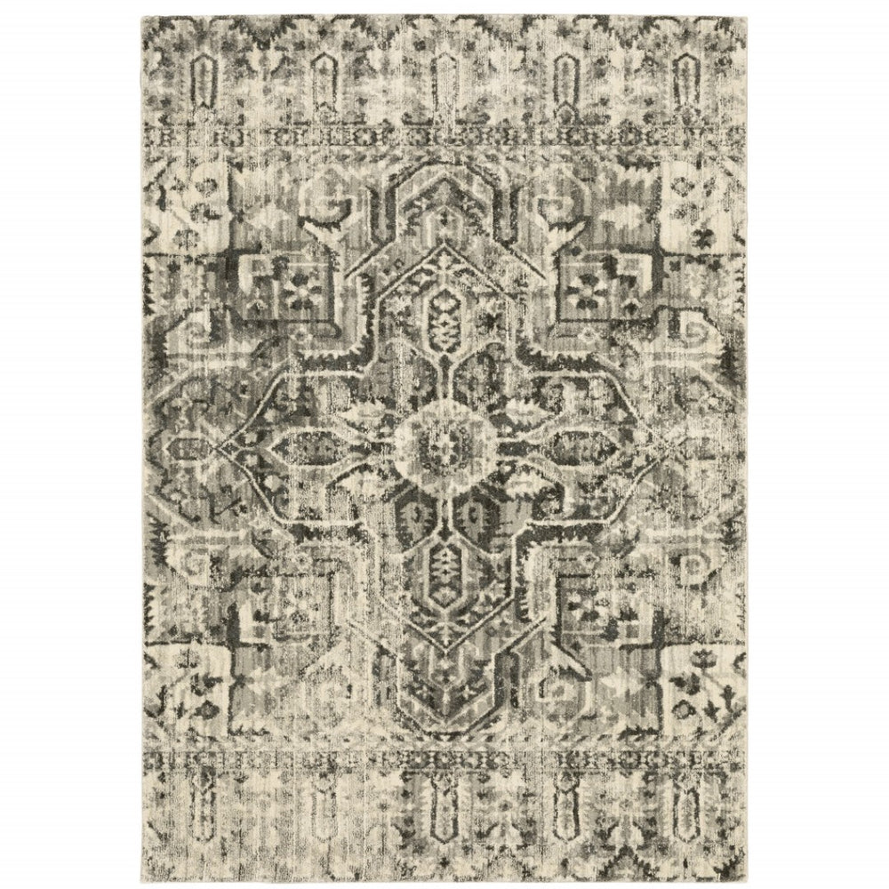 HomeRoots 2' Grey Ivory and Brown Oriental Runner Rug - Timeless Vintage Style, Stain Resistant, Perfect for Hallways 10' X 13' 508845