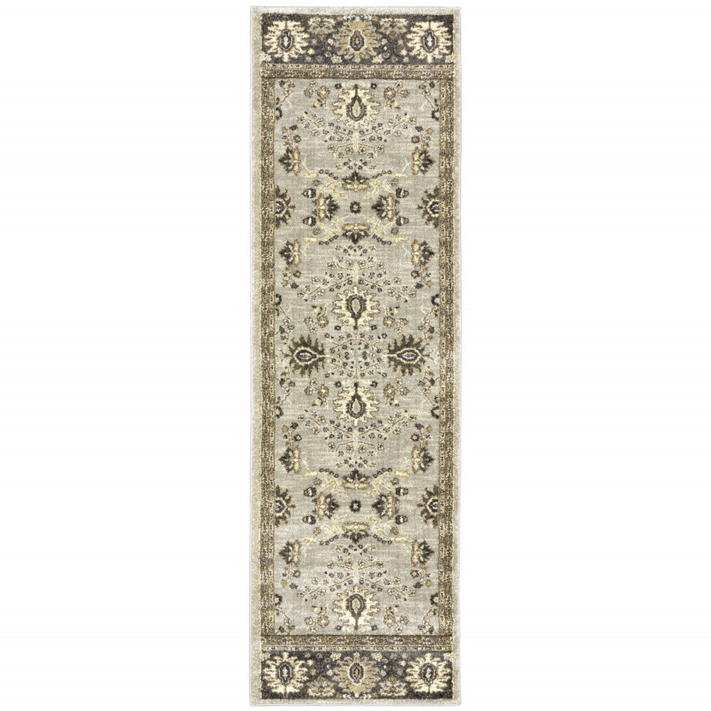 Homeroots 2' X 8' Grey Brown Tan And Beige Oriental Power Loom Stain Resistant Runner Rug  Polypropylene 508846