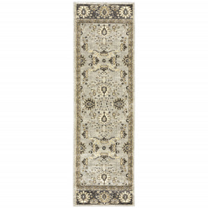 Homeroots 2' X 8' Grey Brown Tan And Beige Oriental Power Loom Stain Resistant Runner Rug  Polypropylene 508846