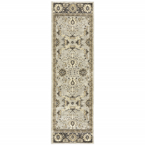 Homeroots 2' X 8' Grey Brown Tan And Beige Oriental Power Loom Stain Resistant Runner Rug  Polypropylene 508846