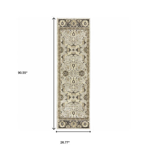 Homeroots 2' X 8' Grey Brown Tan And Beige Oriental Power Loom Stain Resistant Runner Rug  Polypropylene 508846