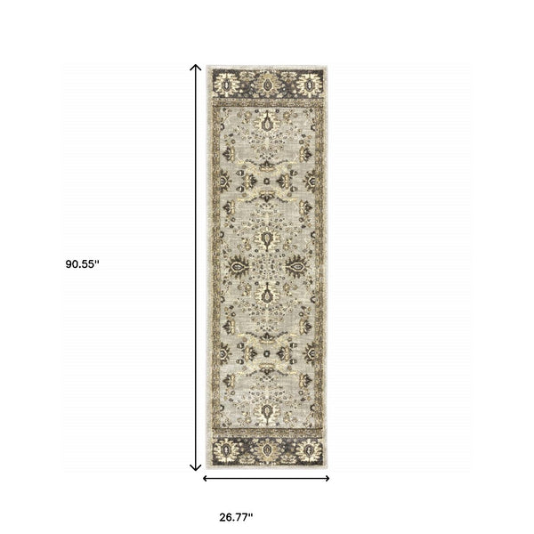 Homeroots 2' X 8' Grey Brown Tan And Beige Oriental Power Loom Stain Resistant Runner Rug  Polypropylene 508846