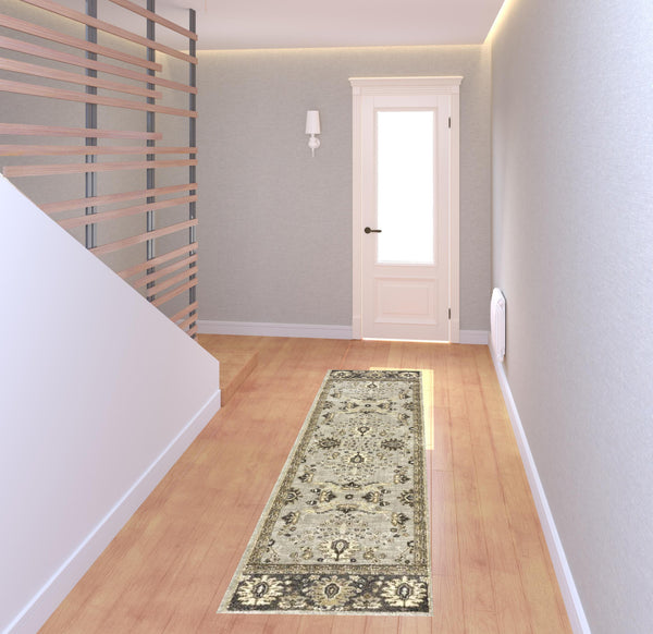 Homeroots 2' X 8' Grey Brown Tan And Beige Oriental Power Loom Stain Resistant Runner Rug  Polypropylene 508846