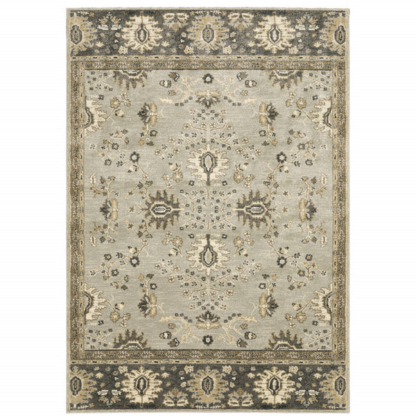 Homeroots 5' X 8' Grey Brown Tan And Beige Oriental Power Loom Stain Resistant Area Rug  Polypropylene 508847