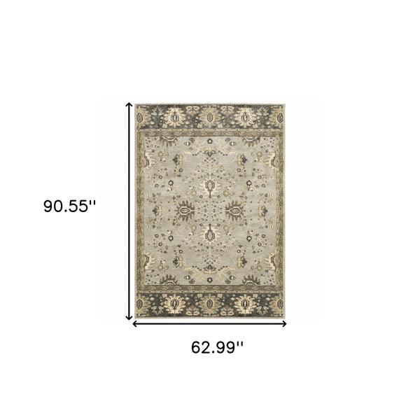 Homeroots 5' X 8' Grey Brown Tan And Beige Oriental Power Loom Stain Resistant Area Rug  Polypropylene 508847