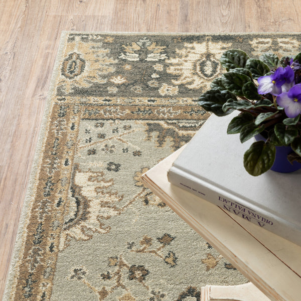 Homeroots 5' X 8' Grey Brown Tan And Beige Oriental Power Loom Stain Resistant Area Rug  Polypropylene 508847