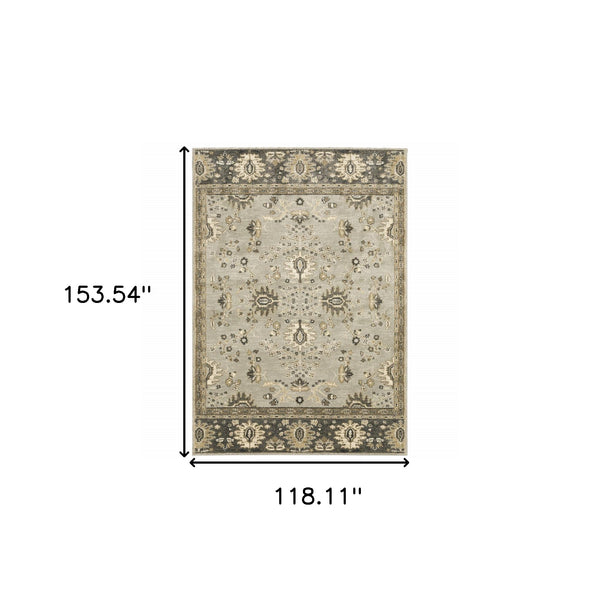 Homeroots 10' X 13' Grey Brown Tan And Beige Oriental Power Loom Stain Resistant Area Rug  Polypropylene 508850