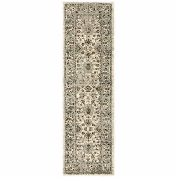 Homeroots 2' X 8' Beige Grey Brown And Charcoal Oriental Power Loom Stain Resistant Runner Rug  Polypropylene 508851