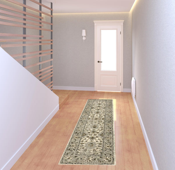 Homeroots 2' X 8' Beige Grey Brown And Charcoal Oriental Power Loom Stain Resistant Runner Rug  Polypropylene 508851