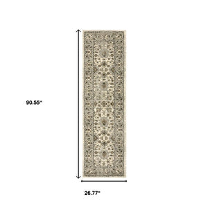 HomeRoots 2' Elegant Beige and Charcoal Oriental Runner Rug - Stain-Resistant for Busy Homes and Spaces 2'3" x 7'6" 508851