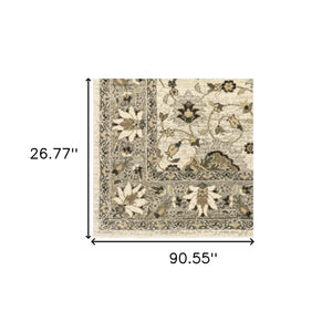 Homeroots 2' X 8' Beige Grey Brown And Charcoal Oriental Power Loom Stain Resistant Runner Rug  Polypropylene 508851