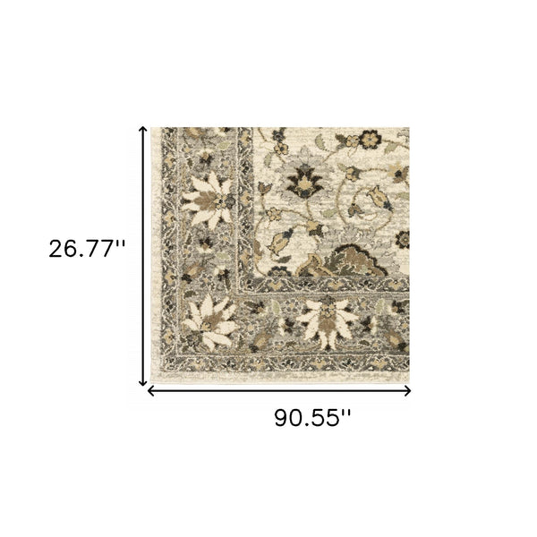 Homeroots 2' X 8' Beige Grey Brown And Charcoal Oriental Power Loom Stain Resistant Runner Rug  Polypropylene 508851
