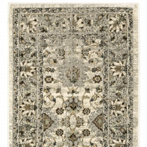 HomeRoots 2' Elegant Beige and Charcoal Oriental Runner Rug - Stain-Resistant for Busy Homes and Spaces 2'3" x 7'6" 508851