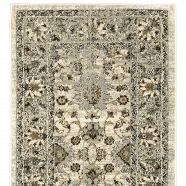 HomeRoots 2' Elegant Beige and Charcoal Oriental Runner Rug - Stain-Resistant for Busy Homes and Spaces 2'3" x 7'6" 508851