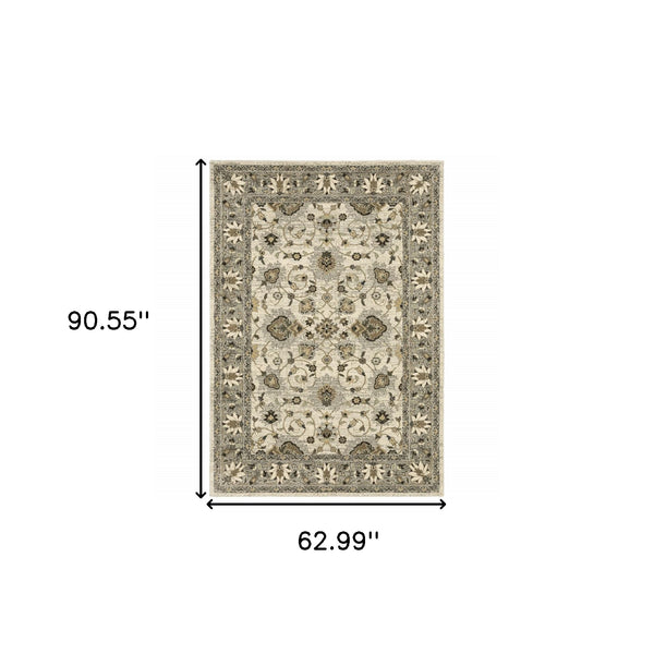 Homeroots 5' X 8' Beige Grey Brown And Charcoal Oriental Power Loom Stain Resistant Area Rug  Polypropylene 508852