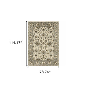 HomeRoots 2' Elegant Beige and Charcoal Oriental Runner Rug - Stain-Resistant for Busy Homes and Spaces 7' X 10' 508853
