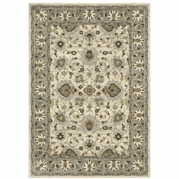 Homeroots 8' X 11' Beige Grey Brown And Charcoal Oriental Power Loom Stain Resistant Area Rug  Polypropylene 508854