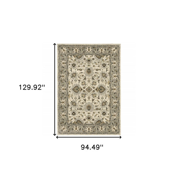 HomeRoots 2' Elegant Beige and Charcoal Oriental Runner Rug - Stain-Resistant for Busy Homes and Spaces 8' X 11' 508854