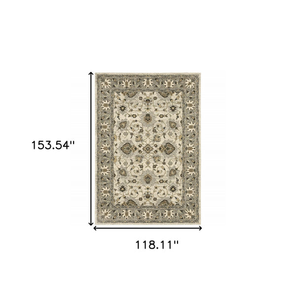 Homeroots 10' X 13' Beige Grey Brown And Charcoal Oriental Power Loom Stain Resistant Area Rug  Polypropylene 508855