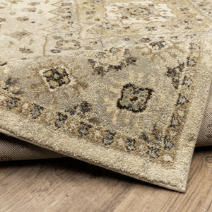 HomeRoots 2' Elegant Beige Grey Tan Brown Oriental Runner Rug - Stain Resistant, Durable & Easy Care Design 2'3" x 7'6" 508856