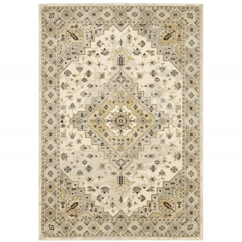 HomeRoots 2' Elegant Beige Grey Tan Brown Oriental Runner Rug - Stain Resistant, Durable & Easy Care Design 5' X 8' 508857