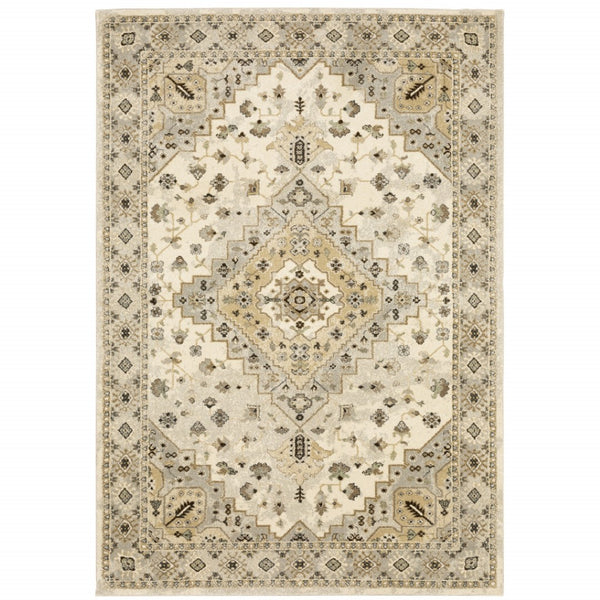 HomeRoots 2' Elegant Beige Grey Tan Brown Oriental Runner Rug - Stain Resistant, Durable & Easy Care Design 5' X 8' 508857