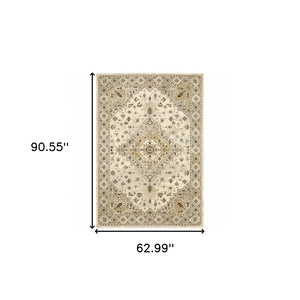 HomeRoots 2' Elegant Beige Grey Tan Brown Oriental Runner Rug - Stain Resistant, Durable & Easy Care Design 5' X 8' 508857