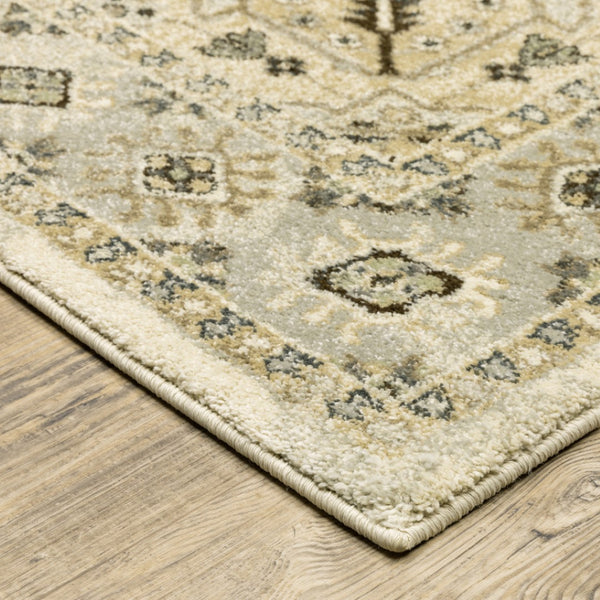 HomeRoots 2' Elegant Beige Grey Tan Brown Oriental Runner Rug - Stain Resistant, Durable & Easy Care Design 5' X 8' 508857