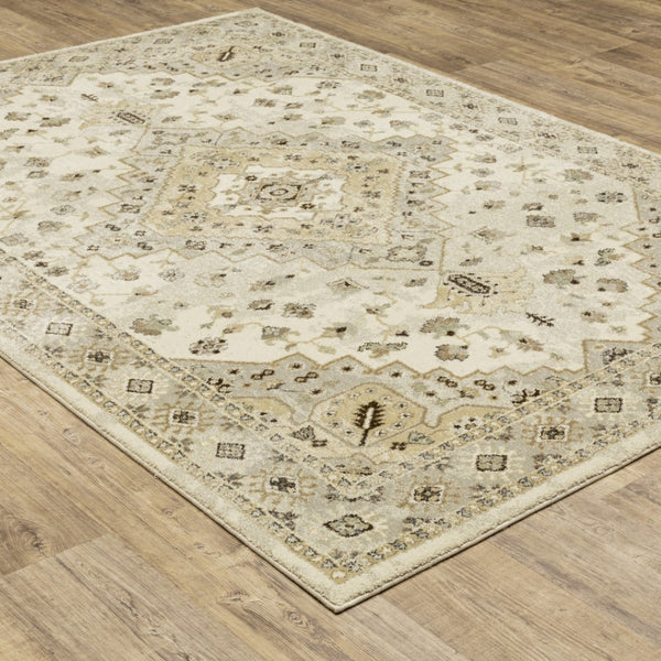 HomeRoots 2' Elegant Beige Grey Tan Brown Oriental Runner Rug - Stain Resistant, Durable & Easy Care Design 5' X 8' 508857