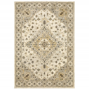 HomeRoots 2' Elegant Beige Grey Tan Brown Oriental Runner Rug - Stain Resistant, Durable & Easy Care Design 7' X 10' 508858