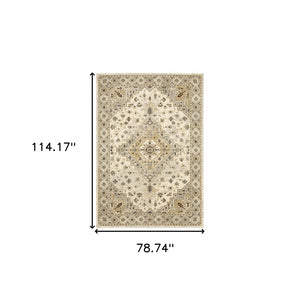 HomeRoots 2' Elegant Beige Grey Tan Brown Oriental Runner Rug - Stain Resistant, Durable & Easy Care Design 7' X 10' 508858