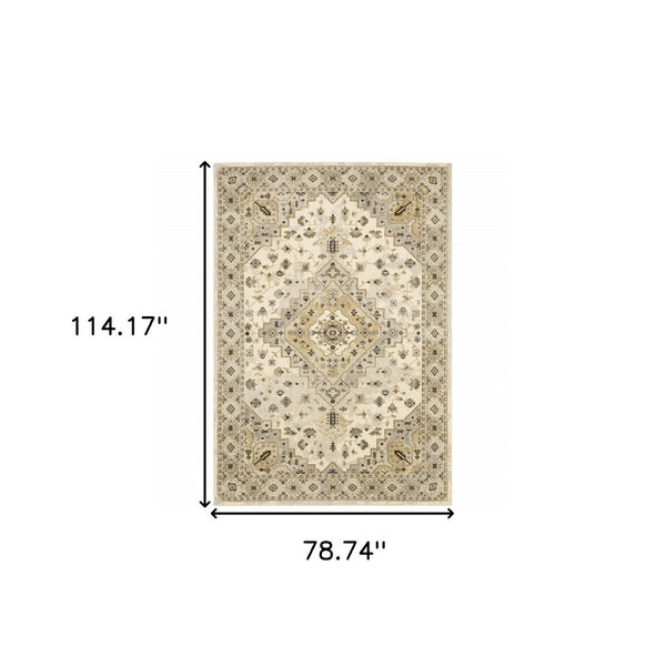 HomeRoots 2' Elegant Beige Grey Tan Brown Oriental Runner Rug - Stain Resistant, Durable & Easy Care Design 7' X 10' 508858