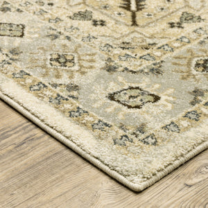 HomeRoots 2' Elegant Beige Grey Tan Brown Oriental Runner Rug - Stain Resistant, Durable & Easy Care Design 7' X 10' 508858