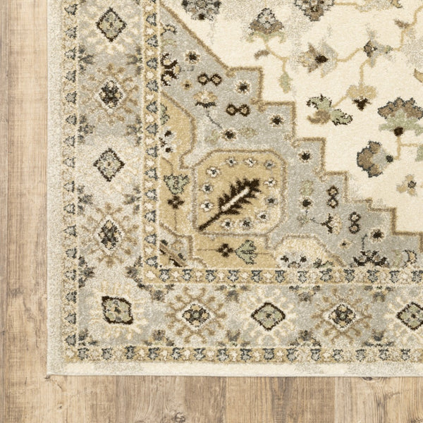 HomeRoots 2' Elegant Beige Grey Tan Brown Oriental Runner Rug - Stain Resistant, Durable & Easy Care Design 7' X 10' 508858