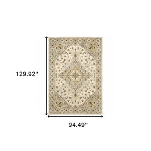 HomeRoots 2' Elegant Beige Grey Tan Brown Oriental Runner Rug - Stain Resistant, Durable & Easy Care Design 8' X 11' 508859