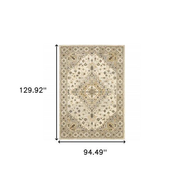 HomeRoots 2' Elegant Beige Grey Tan Brown Oriental Runner Rug - Stain Resistant, Durable & Easy Care Design 8' X 11' 508859