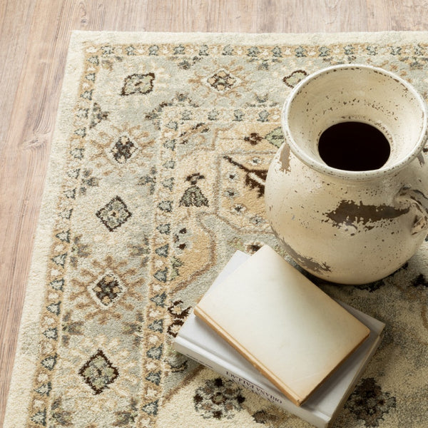 HomeRoots 2' Elegant Beige Grey Tan Brown Oriental Runner Rug - Stain Resistant, Durable & Easy Care Design 8' X 11' 508859