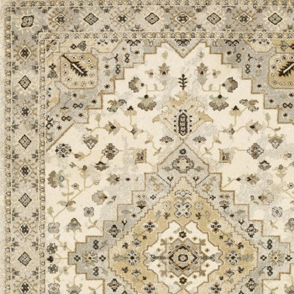 HomeRoots 2' Elegant Beige Grey Tan Brown Oriental Runner Rug - Stain Resistant, Durable & Easy Care Design 10' X 13' 508860
