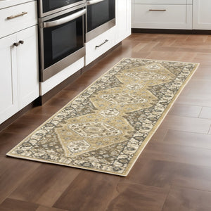 HomeRoots 2' Power Loomed Beige and Grey Oriental Runner Rug – Stain Resistant, Soft, Stylish for High Traffic Areas 2'3" x 7'6" 508861