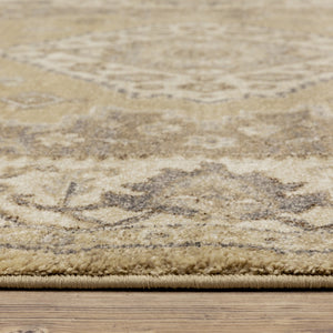 HomeRoots 2' Power Loomed Beige and Grey Oriental Runner Rug – Stain Resistant, Soft, Stylish for High Traffic Areas 2'3" x 7'6" 508861