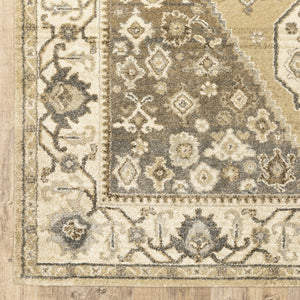 HomeRoots 2' Power Loomed Beige and Grey Oriental Runner Rug – Stain Resistant, Soft, Stylish for High Traffic Areas 2'3" x 7'6" 508861