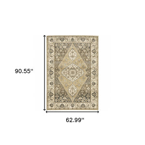 HomeRoots 2' Power Loomed Beige and Grey Oriental Runner Rug – Stain Resistant, Soft, Stylish for High Traffic Areas 5' X 8' 508862