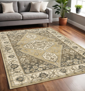 HomeRoots 2' Power Loomed Beige and Grey Oriental Runner Rug – Stain Resistant, Soft, Stylish for High Traffic Areas 5' X 8' 508862