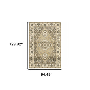 HomeRoots 2' Power Loomed Beige and Grey Oriental Runner Rug – Stain Resistant, Soft, Stylish for High Traffic Areas 8' X 11' 508864