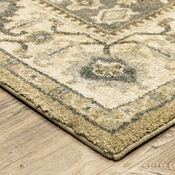 HomeRoots 2' Power Loomed Beige and Grey Oriental Runner Rug – Stain Resistant, Soft, Stylish for High Traffic Areas 8' X 11' 508864