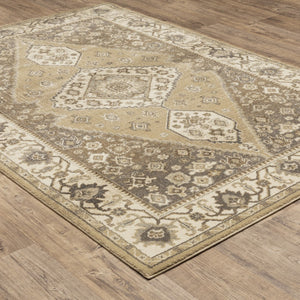 HomeRoots 2' Power Loomed Beige and Grey Oriental Runner Rug – Stain Resistant, Soft, Stylish for High Traffic Areas 8' X 11' 508864