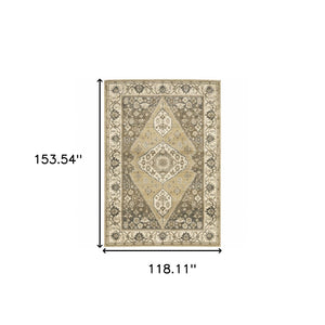 HomeRoots 2' Power Loomed Beige and Grey Oriental Runner Rug – Stain Resistant, Soft, Stylish for High Traffic Areas 10' X 13' 508865